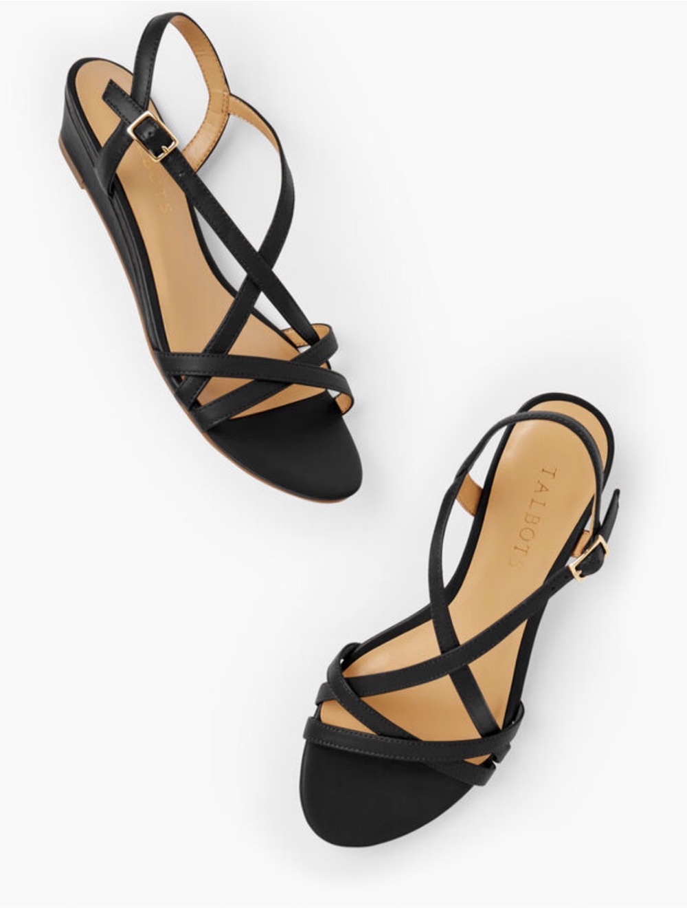 Talbots Capri Crossed Nappa Leather Black Slingback Wedge Sandals